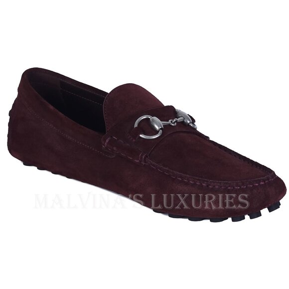 GUCCI SHOES MENS DRIVER BURGUNDY SUEDE w HORSEBIT PEBBLE SOLE sz 7.5 8 US main image 5